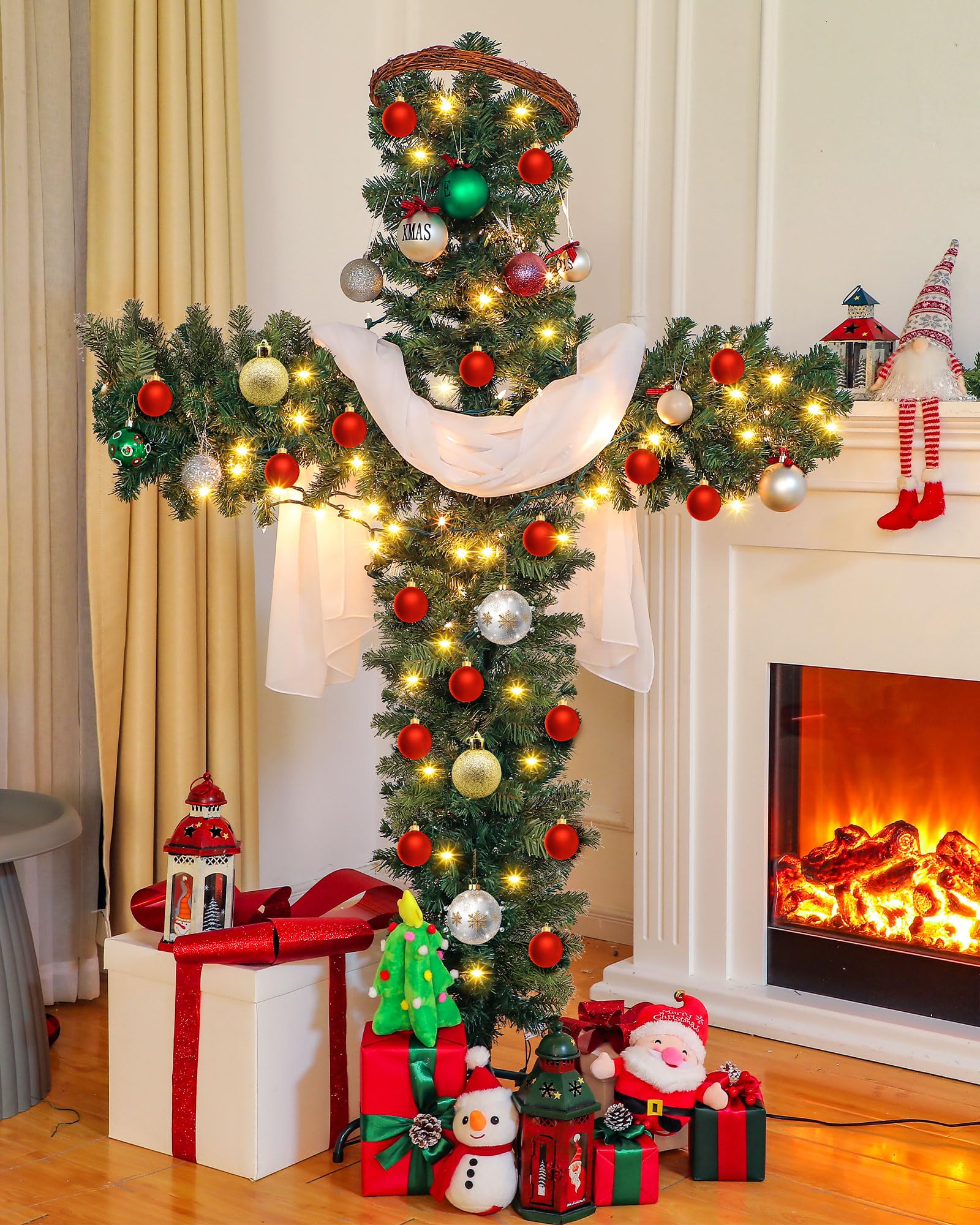 Leyndo 6 ft Cross Christmas Tree with Lights Prelit Artificial Xmas Tree