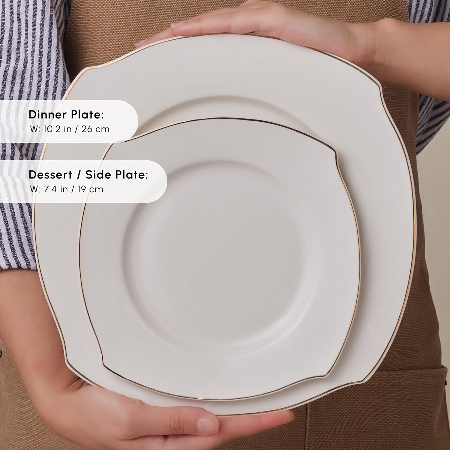 53 Piece Dinner Set for 12 People, Fine Porcelain Dinnerware with Plates, Bowls, Square Serving Dishes, Salt and Pepper Shakers, Elegant and Ideal for Special Occasions
