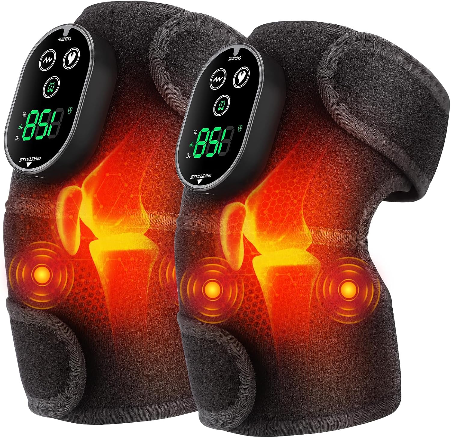Cordless Knee Heating Pad, Heated Knee Massager with Heat Vibration