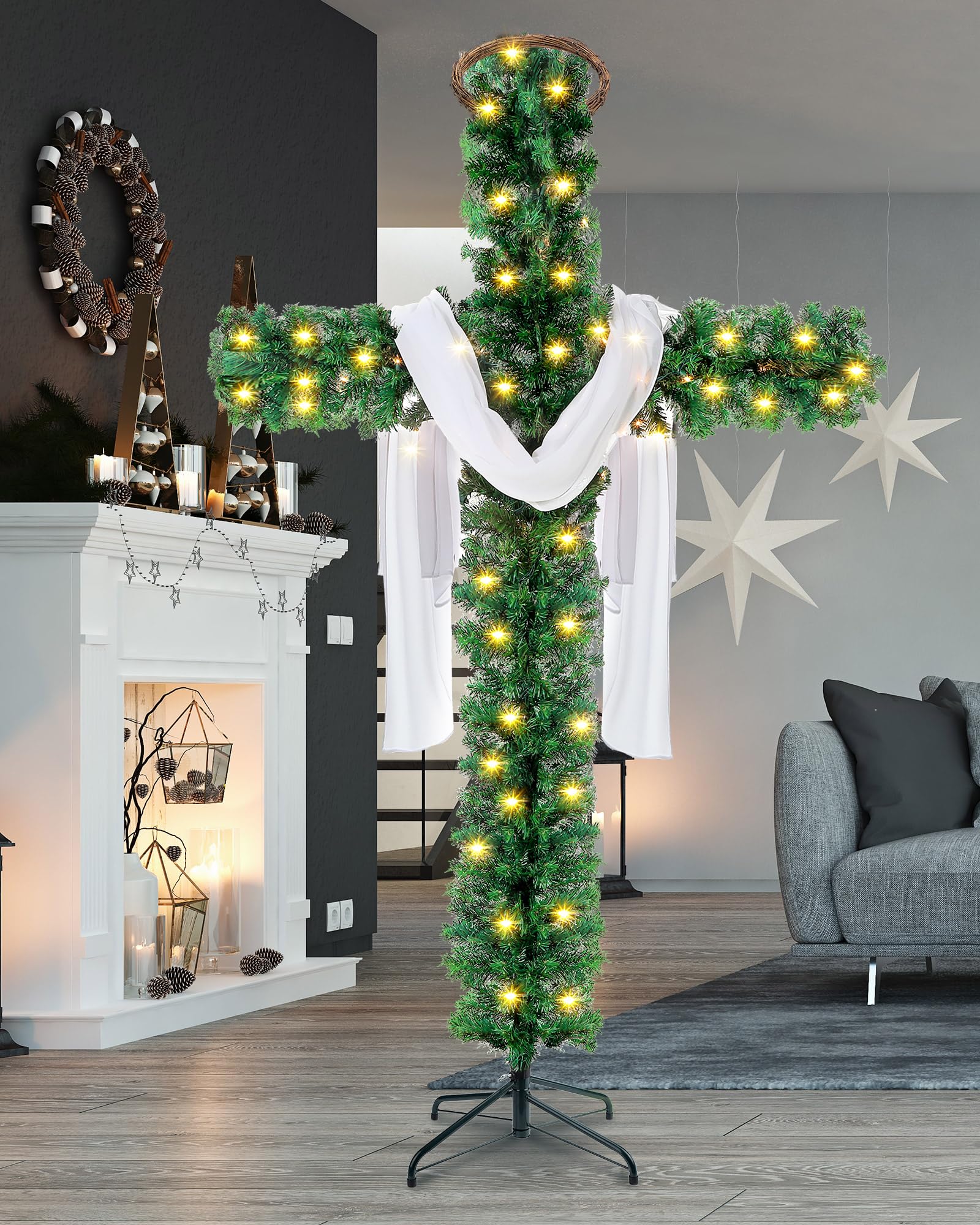 Leyndo 6 ft Cross Christmas Tree with Lights Prelit Artificial Xmas Tree