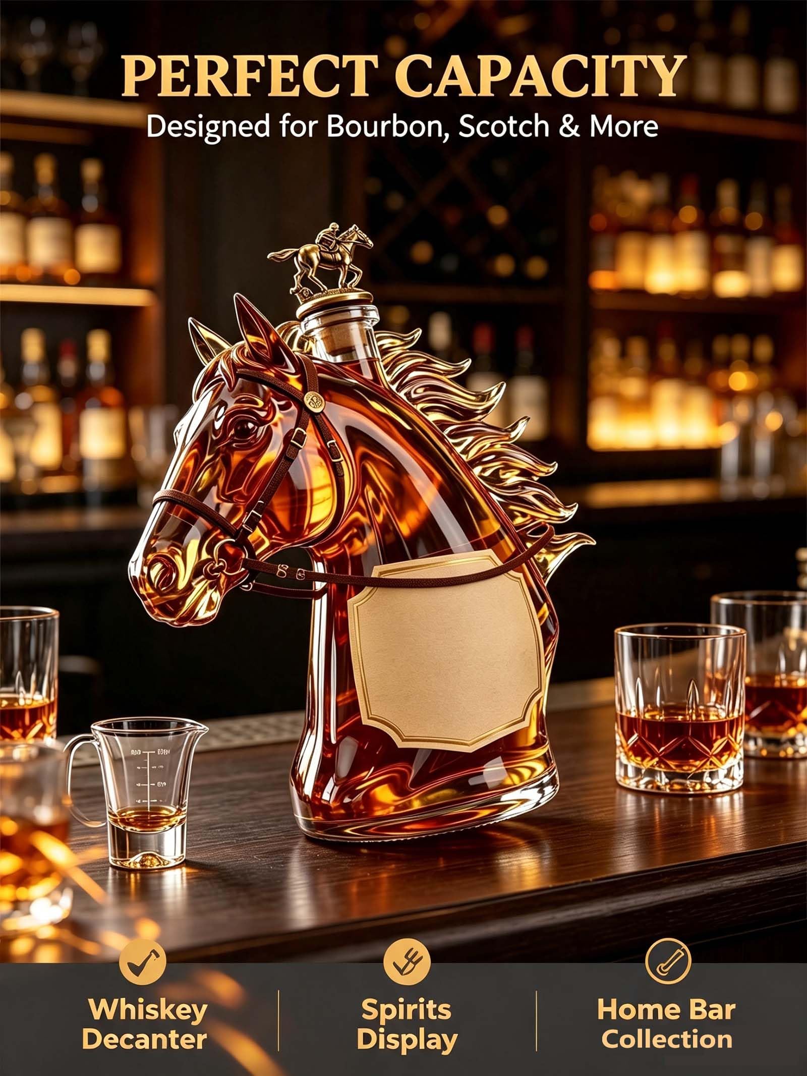 Horse Head Blanton Premium Collectible Glass Whiskey Decanter