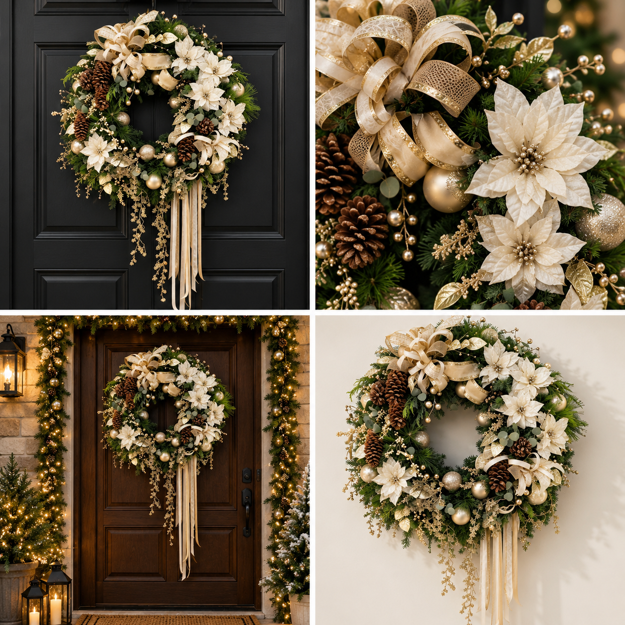 Cream White Asymmetrical Christmas Wreath