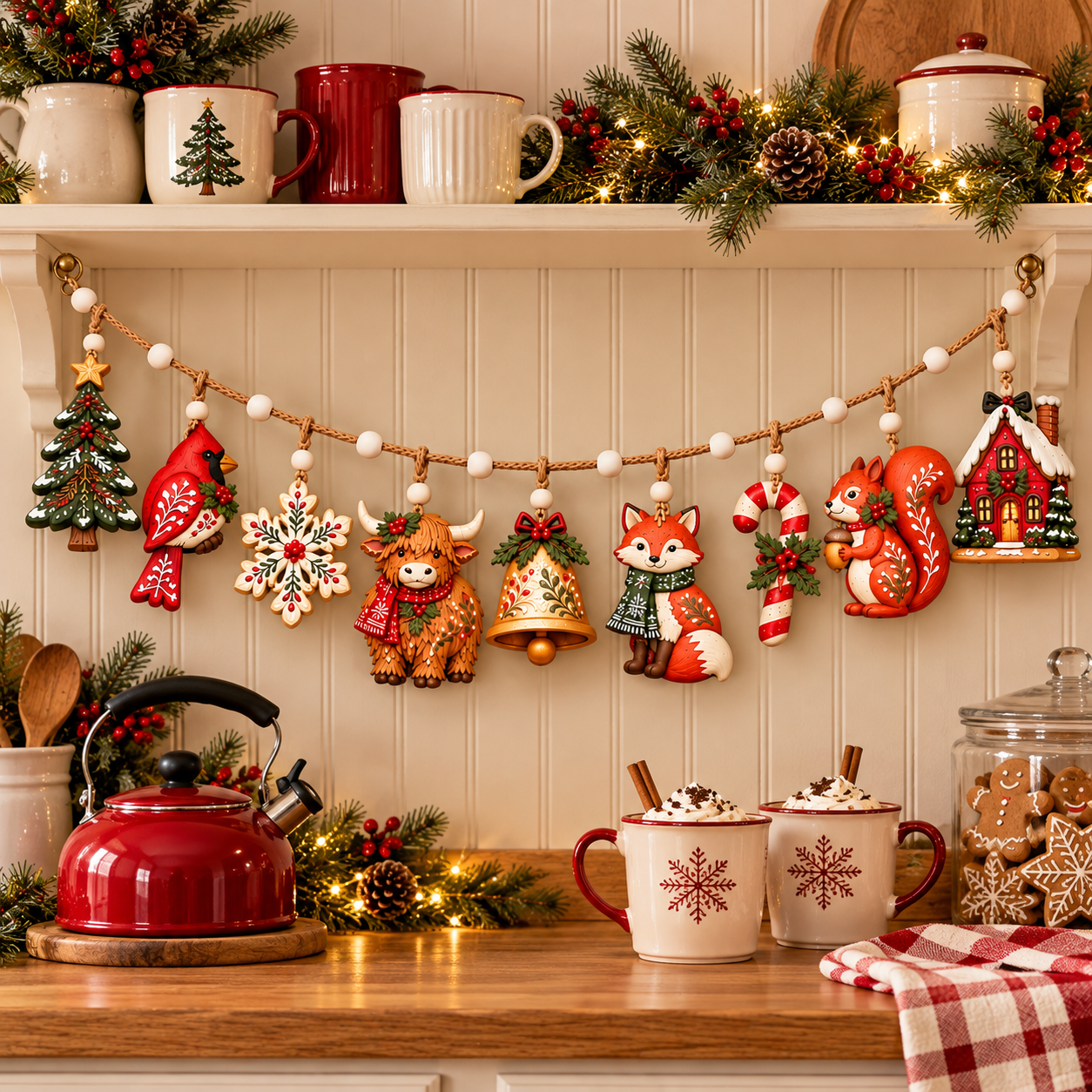 ✨🎄Christmas Woodland Garland Ornaments – Rustic Holiday Hanging Banner