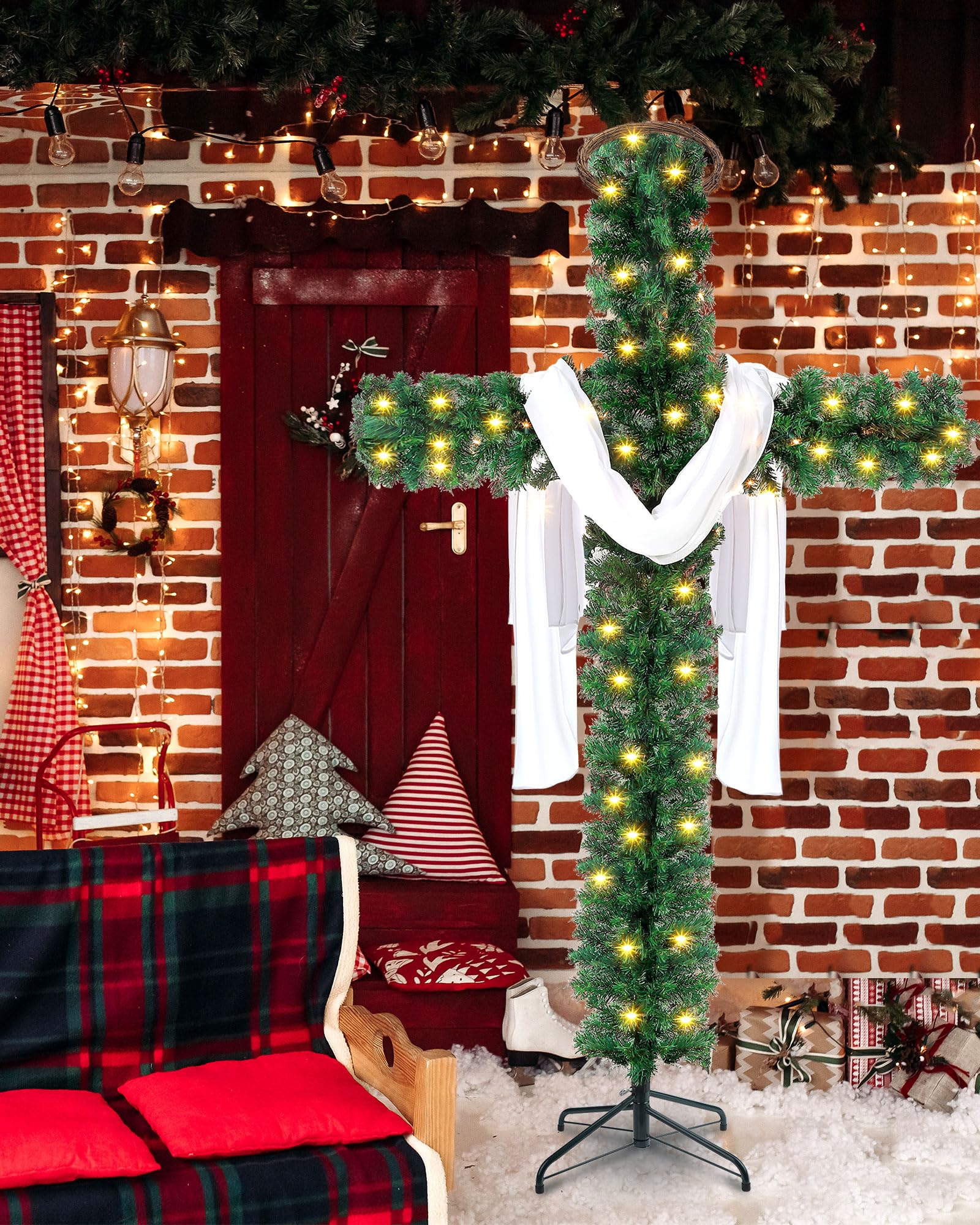Leyndo 6 ft Cross Christmas Tree with Lights Prelit Artificial Xmas Tree