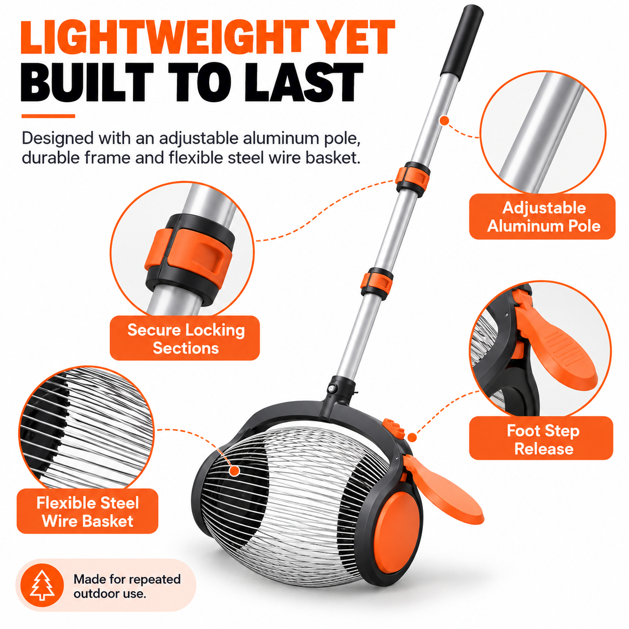 Telescoping Nut Gatherer with Foot-Operated Release