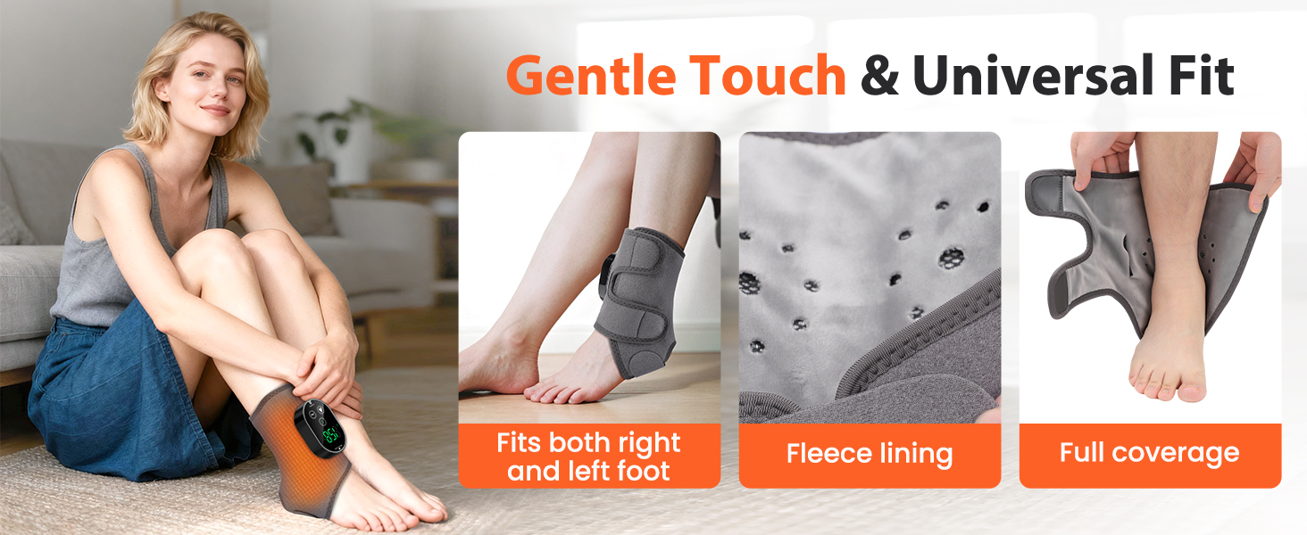 heated foot wrap compatible with both left and right foot for comfortable gentle touch therapy