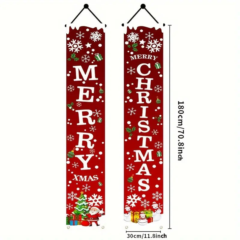 Merry Christmas banner signs design close up red snowflake Santa detail holiday motifs