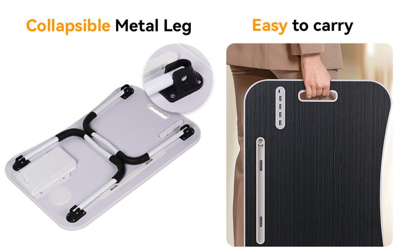 Laptop Bed Desk, Portable Foldable Laptop Table, Lap Desk Tray Table with 4 USB Ports, Storage Drawer and Cup Holder, for Bed/Couch Working, Reading