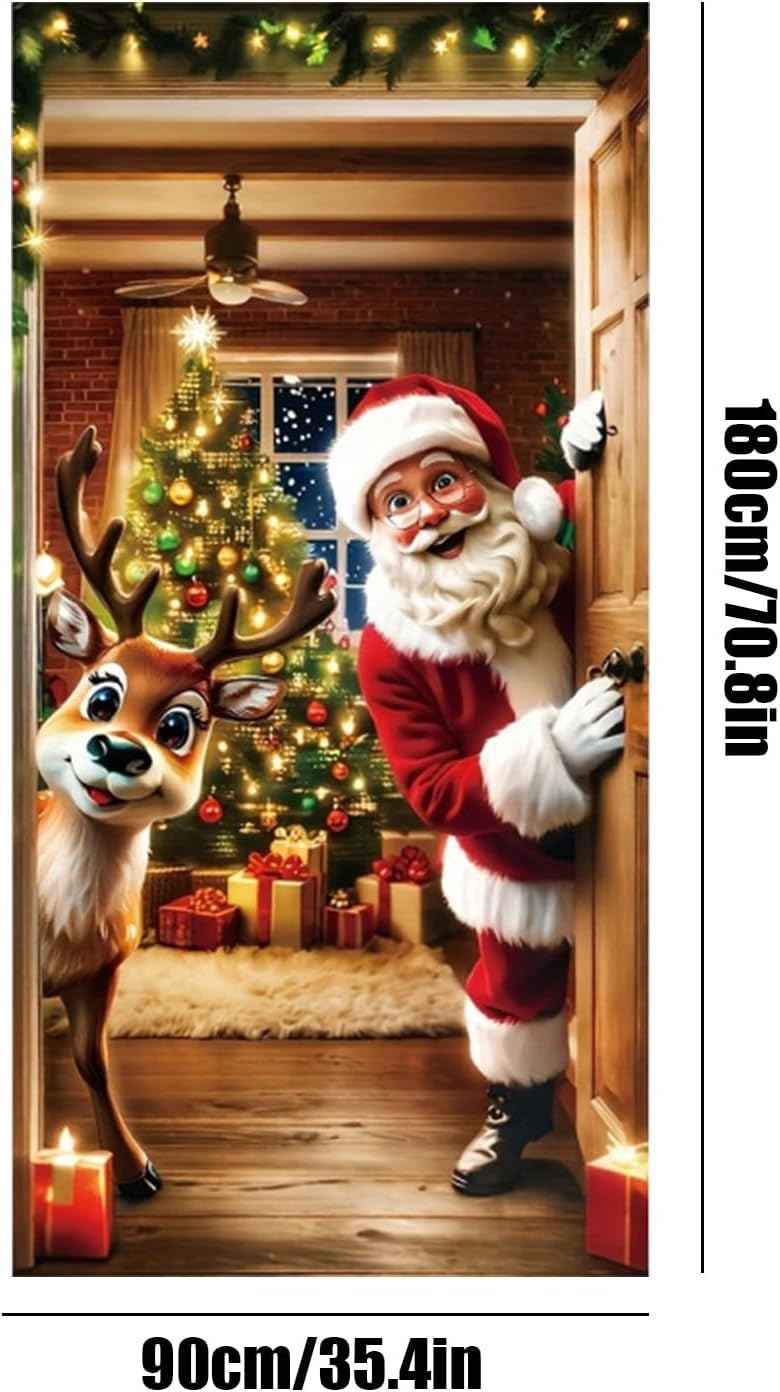 Christmas Santa and reindeer door banner cover