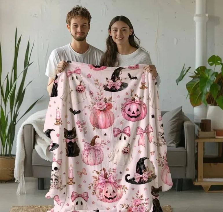 Pink Pastel Halloween Flannel Blanket