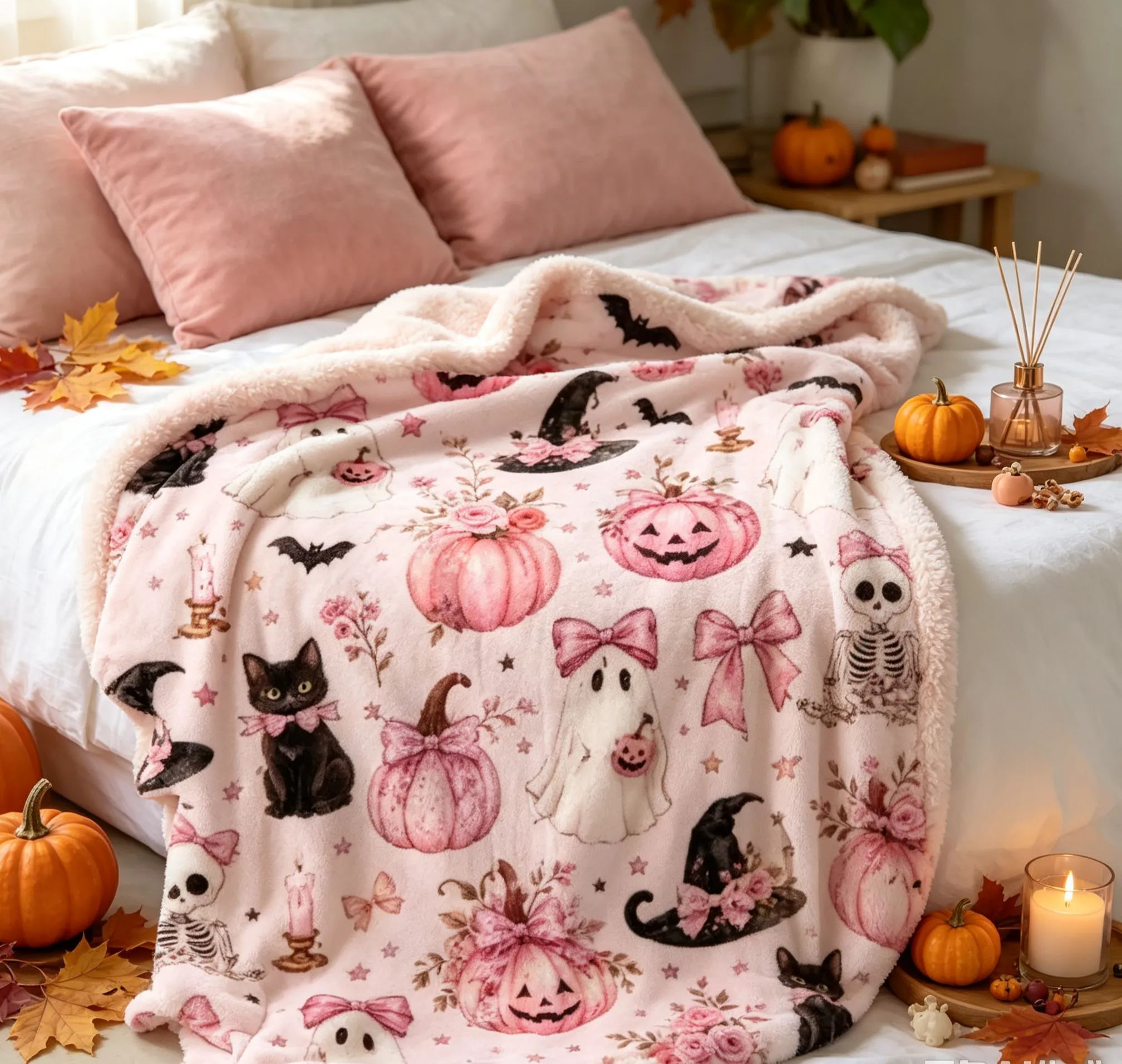 Pink Pastel Halloween Flannel Blanket