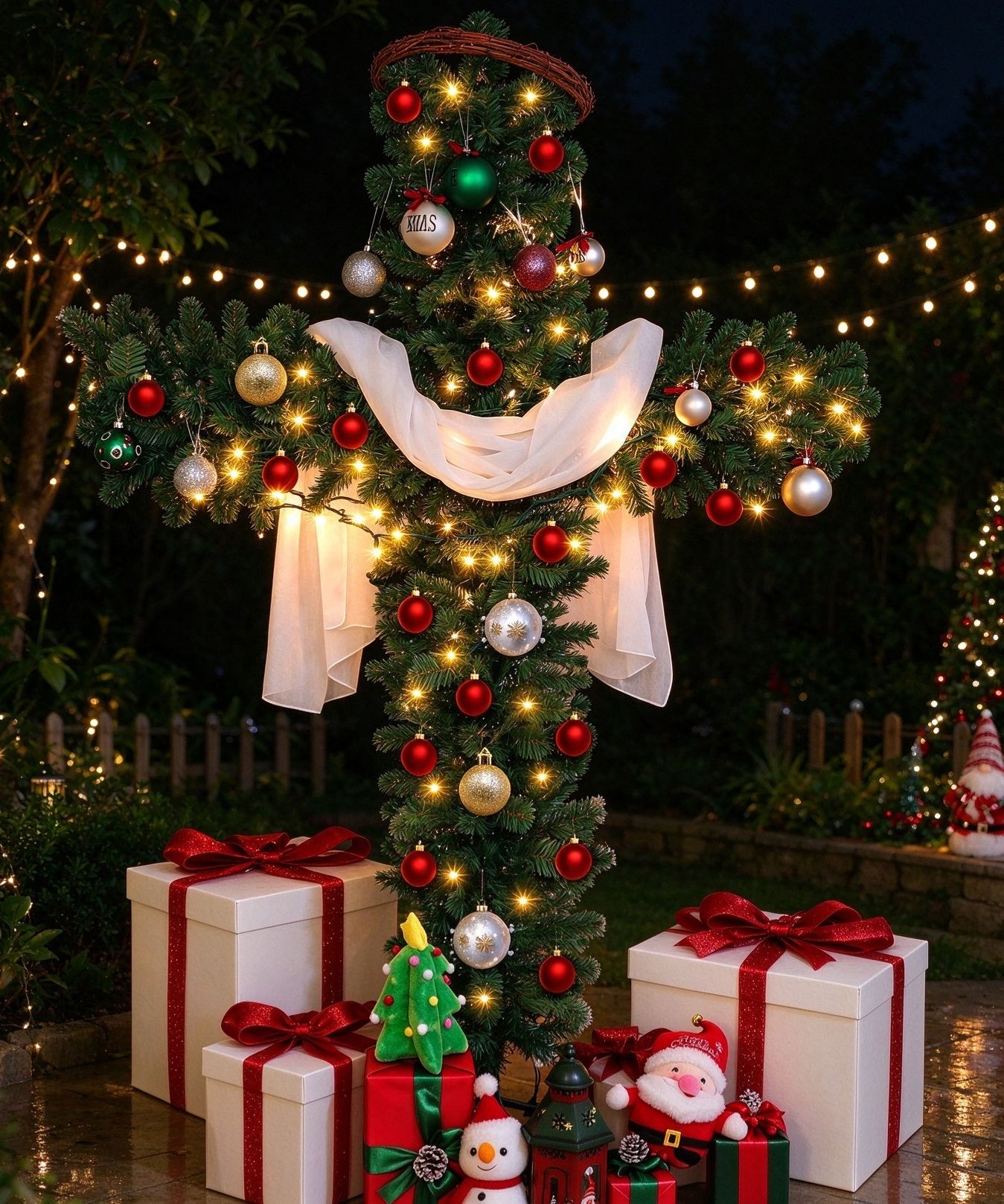 Leyndo 6 ft Cross Christmas Tree with Lights Prelit Artificial Xmas Tree