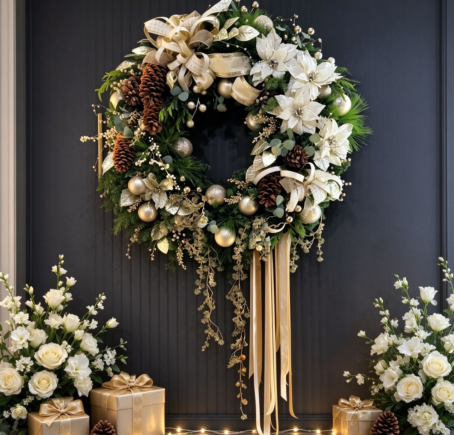 Cream White Asymmetrical Christmas Wreath