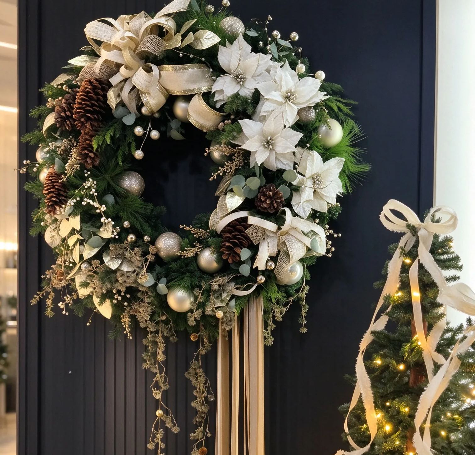 Cream White Asymmetrical Christmas Wreath