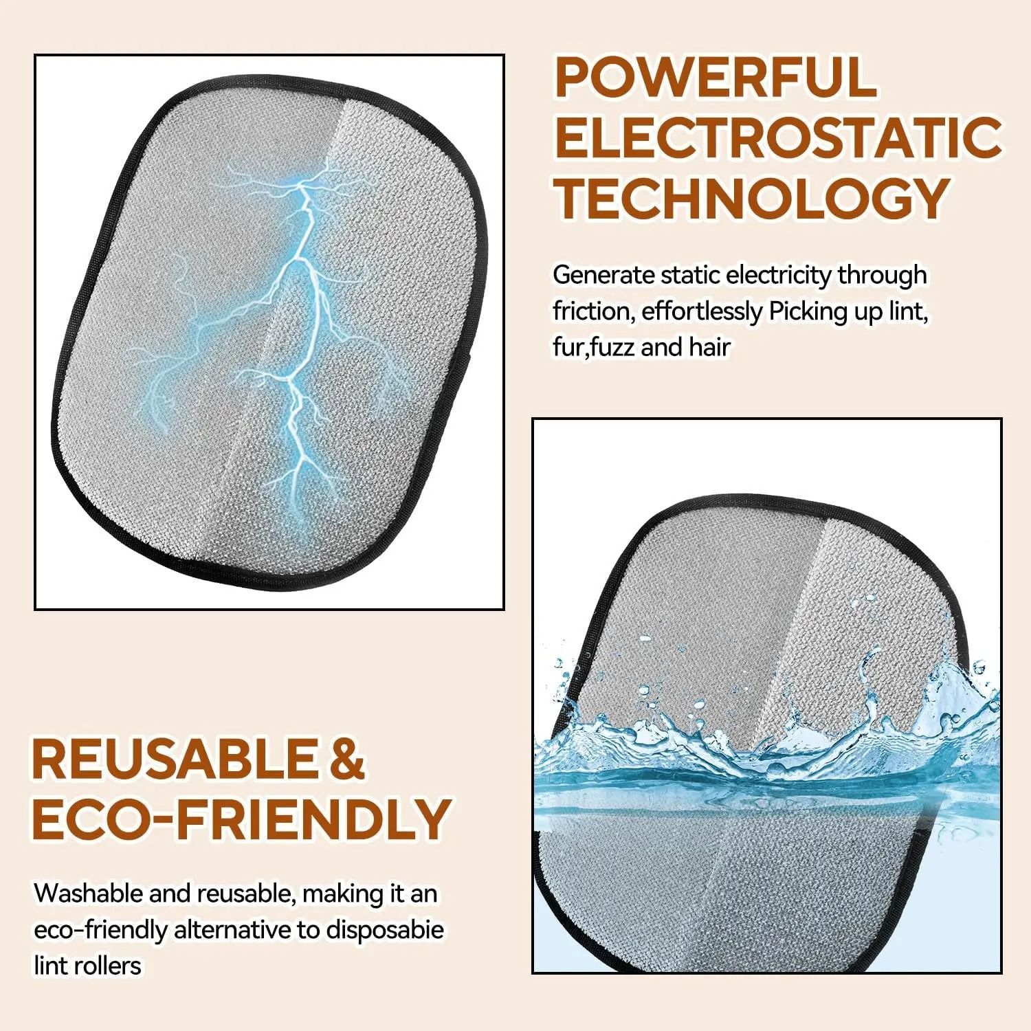 Reusable Pet Hair Removal Gloves DoubleSided Static Fur Remover Grooming Tool For Carpets Furniture 3