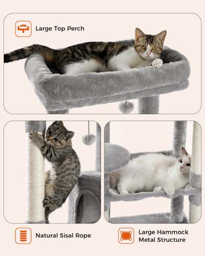 Cat Tree for Large Cats 56"Tall Cat Tower Condo with Scratching Post for Indoor Cats,Gray