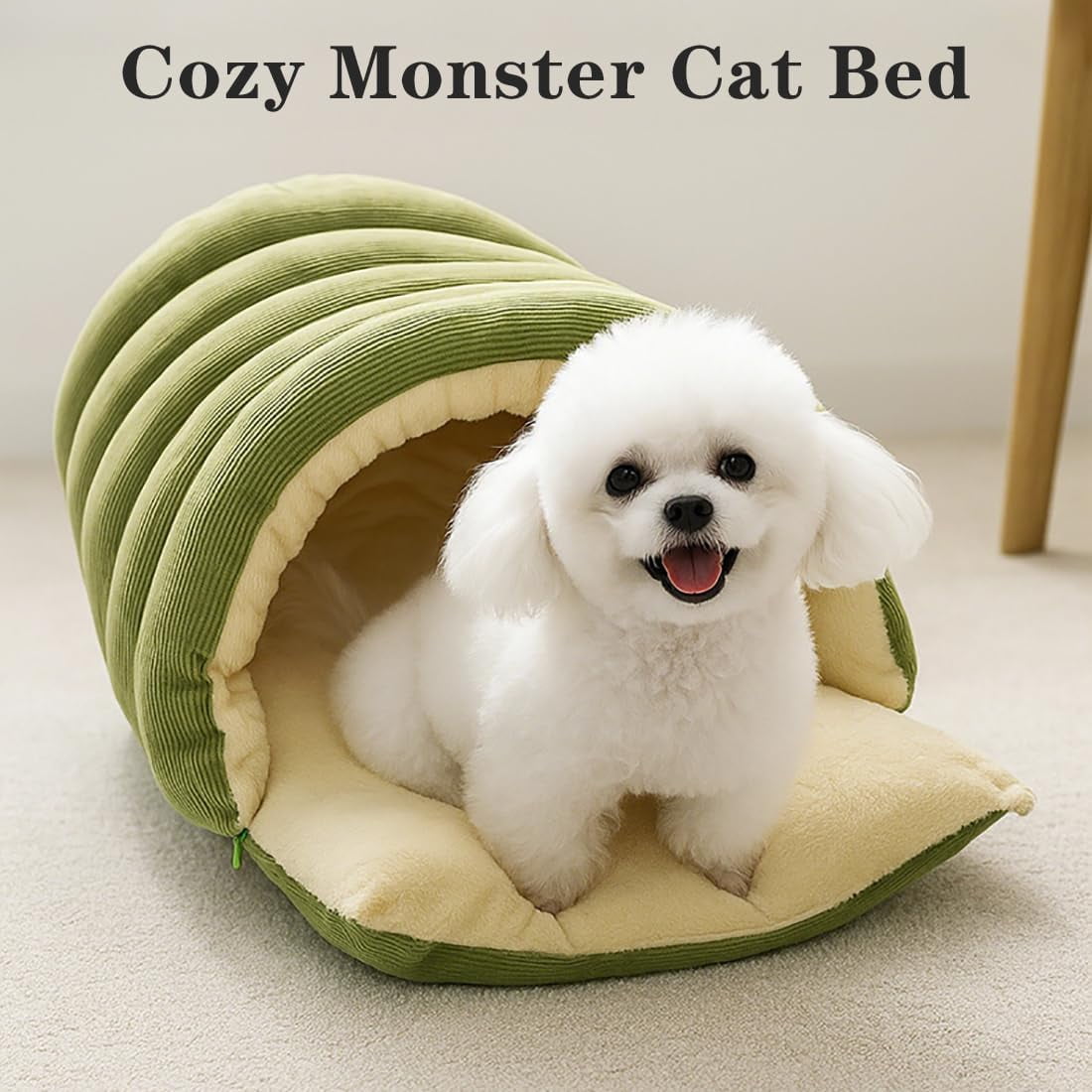 Cozy Monster Cat Bed, Niopets Cave Style Pet Bed Non-Slip Removable Washable, Fleece Soft Cat Sleeping Bag Tent with Removable Cushion Indoor (Purple, Large)