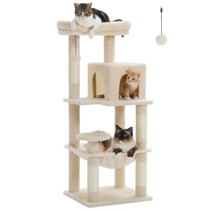 Cat Tree for Large Cats 56"Tall Cat Tower Condo with Scratching Post for Indoor Cats,Gray