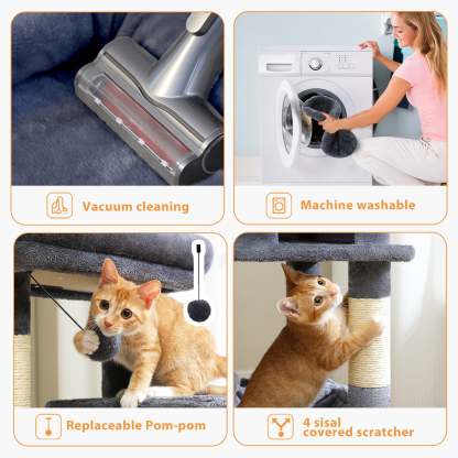 Cat Tree for Large Cats 56"Tall Cat Tower Condo with Scratching Post for Indoor Cats,Gray