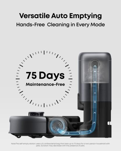 eufy Robot Vacuum 3-in-1 E20,with Versatile Stick and Handheld Vacuum Cleaner Combo,Self Emptying Up to 75 Days,Max 30,000Pa,Smart Obstacle Avoidance,Pro-Detangle,Ideal for Carpet,Crevices,Stairs