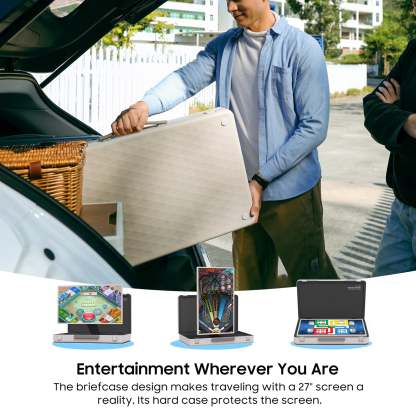 PackGo 27" Smart Portable Touchscreen TV, 1080P Full HD with Built-in 6H Battery, Versatile 90° Rotation Screen & Briefcase Style Design, White