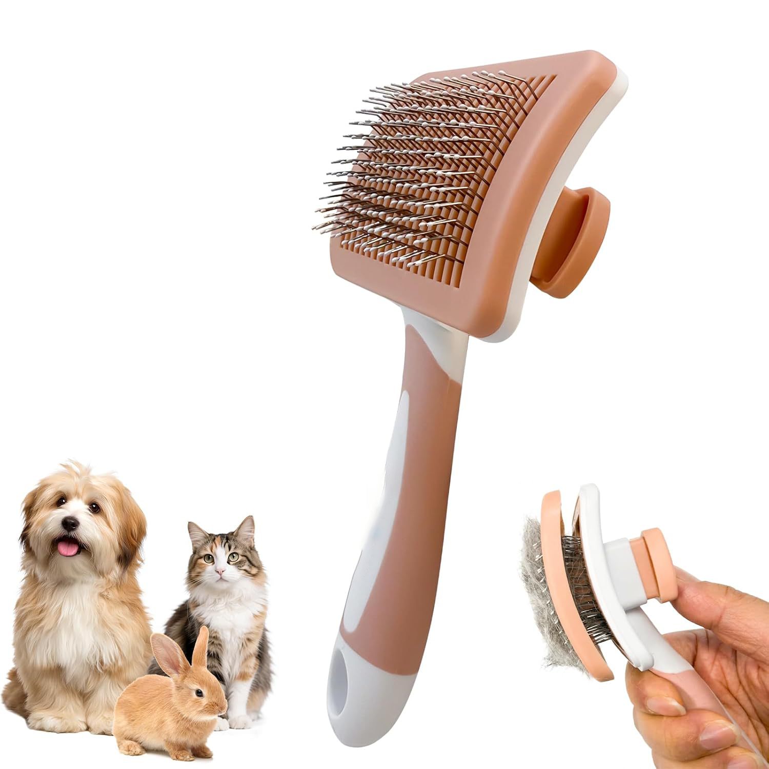 Self-Cleaning Cat Brush & Dog Brush for Long Hair and Short Hair with Massage Nubs