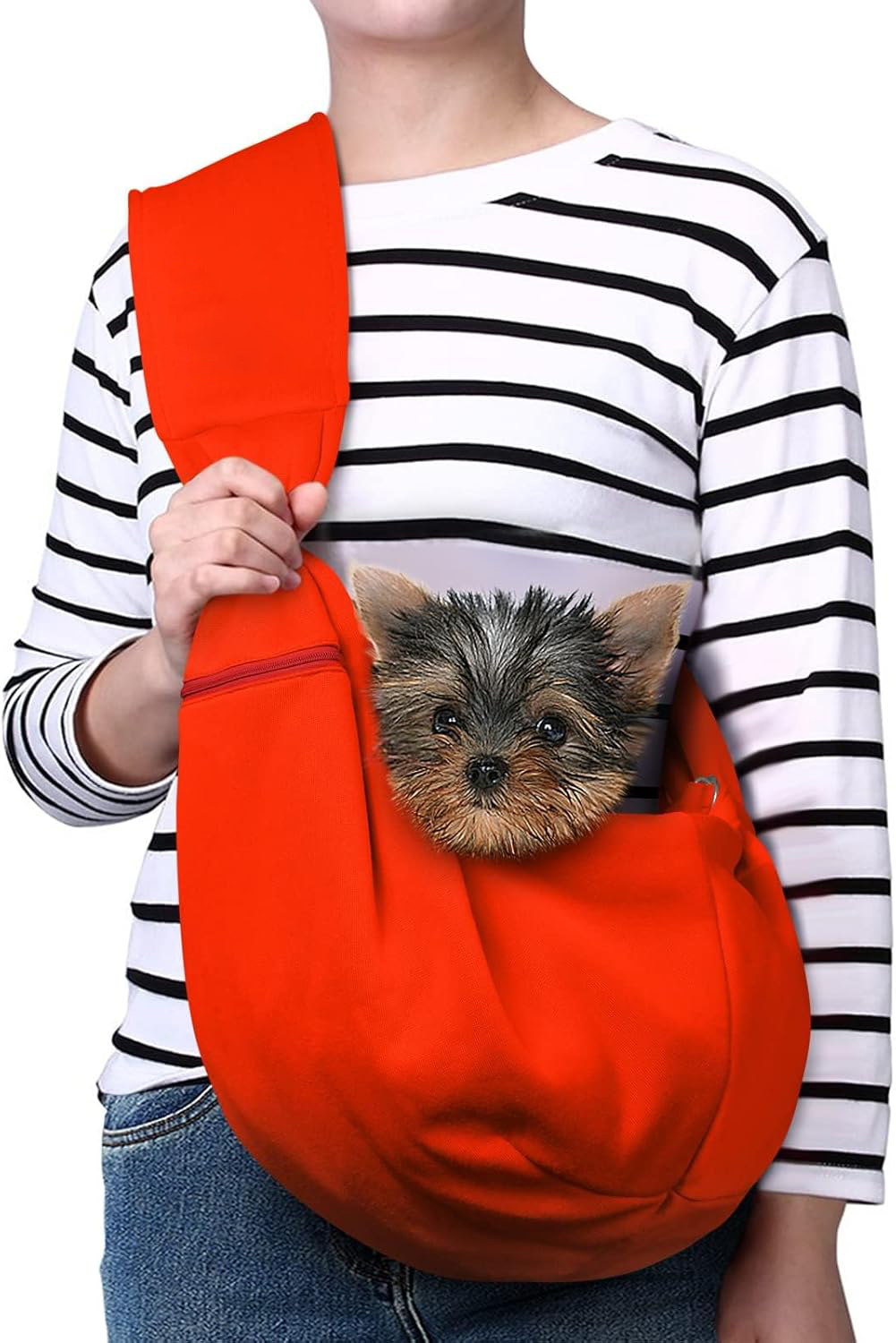 Small Pet Zipper Pocket & Adjustable Strap Carrier - for 3-10 lbs Pets