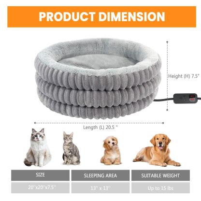 Heated Cat Bed Indoor, 20" Round Donut
