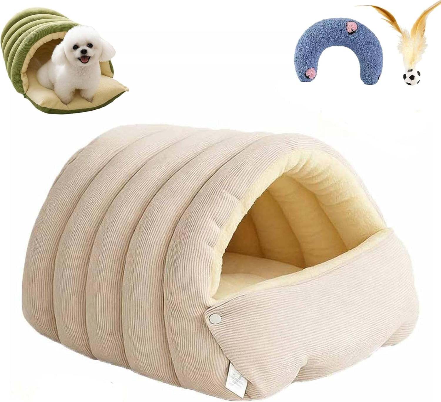 Cozy Monster Cat Bed, Niopets Cave Style Pet Bed Non-Slip Removable Washable, Fleece Soft Cat Sleeping Bag Tent with Removable Cushion Indoor (Purple, Large)