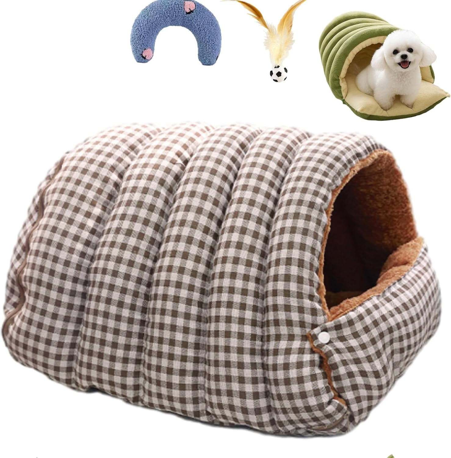 Cozy Monster Cat Bed, Niopets Cave Style Pet Bed Non-Slip Removable Washable, Fleece Soft Cat Sleeping Bag Tent with Removable Cushion Indoor (Purple, Large)