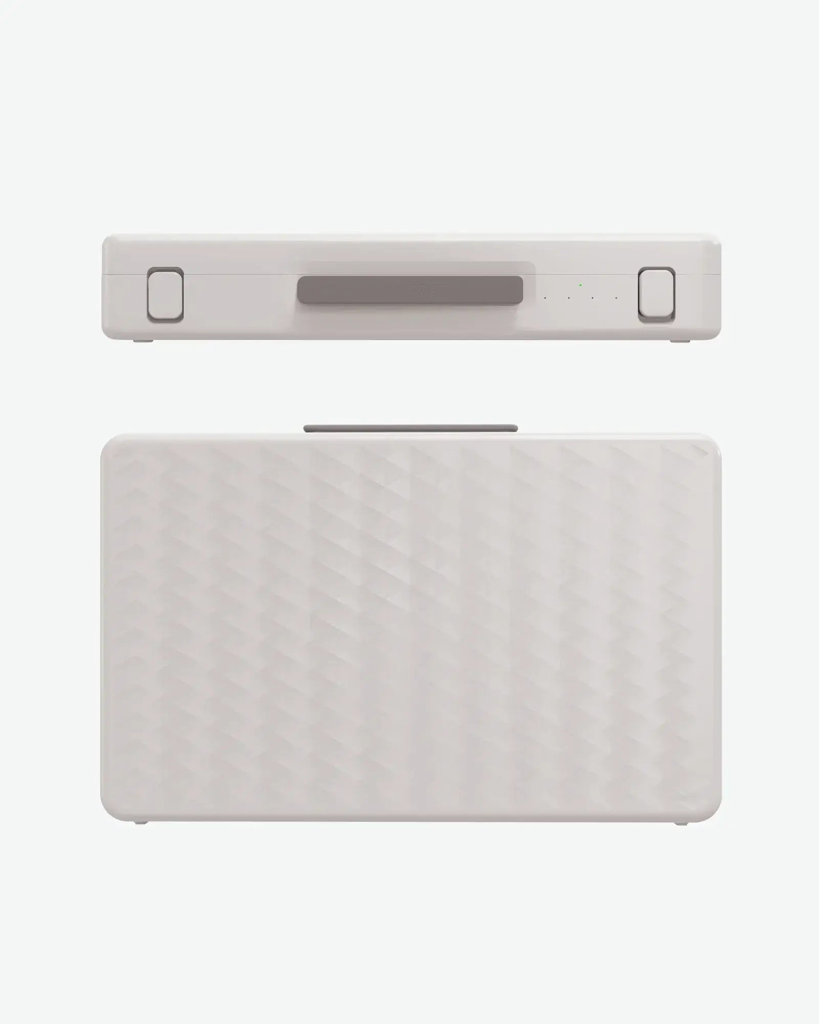 Apolosign PackGo 27" portable TV in light gray briefcase form with textured lid and retractable handle.