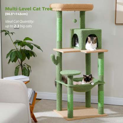 Cat Tree for Large Cats 56"Tall Cat Tower Condo with Scratching Post for Indoor Cats,Gray