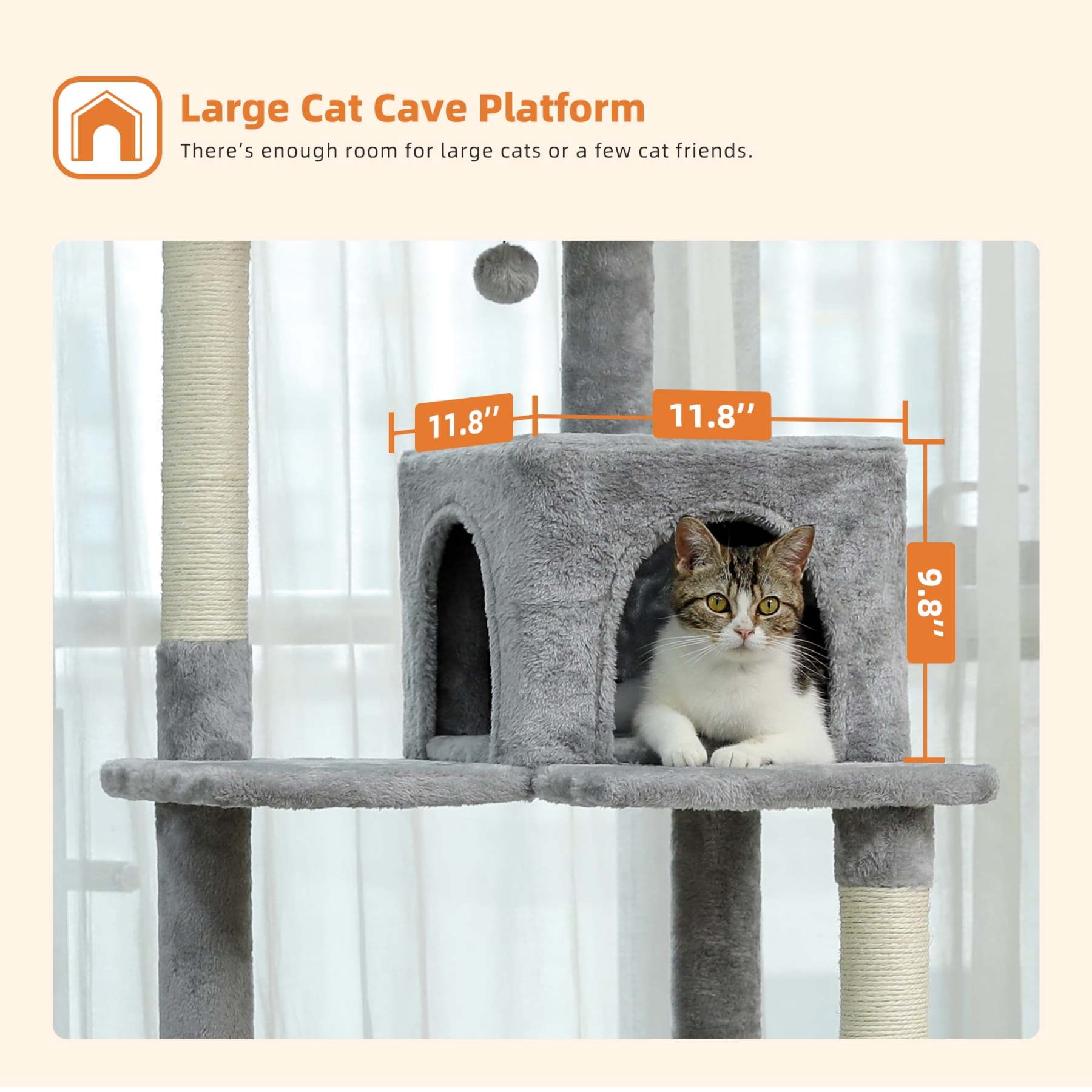 Cat Tree for Large Cats 56"Tall Cat Tower Condo with Scratching Post for Indoor Cats,Gray