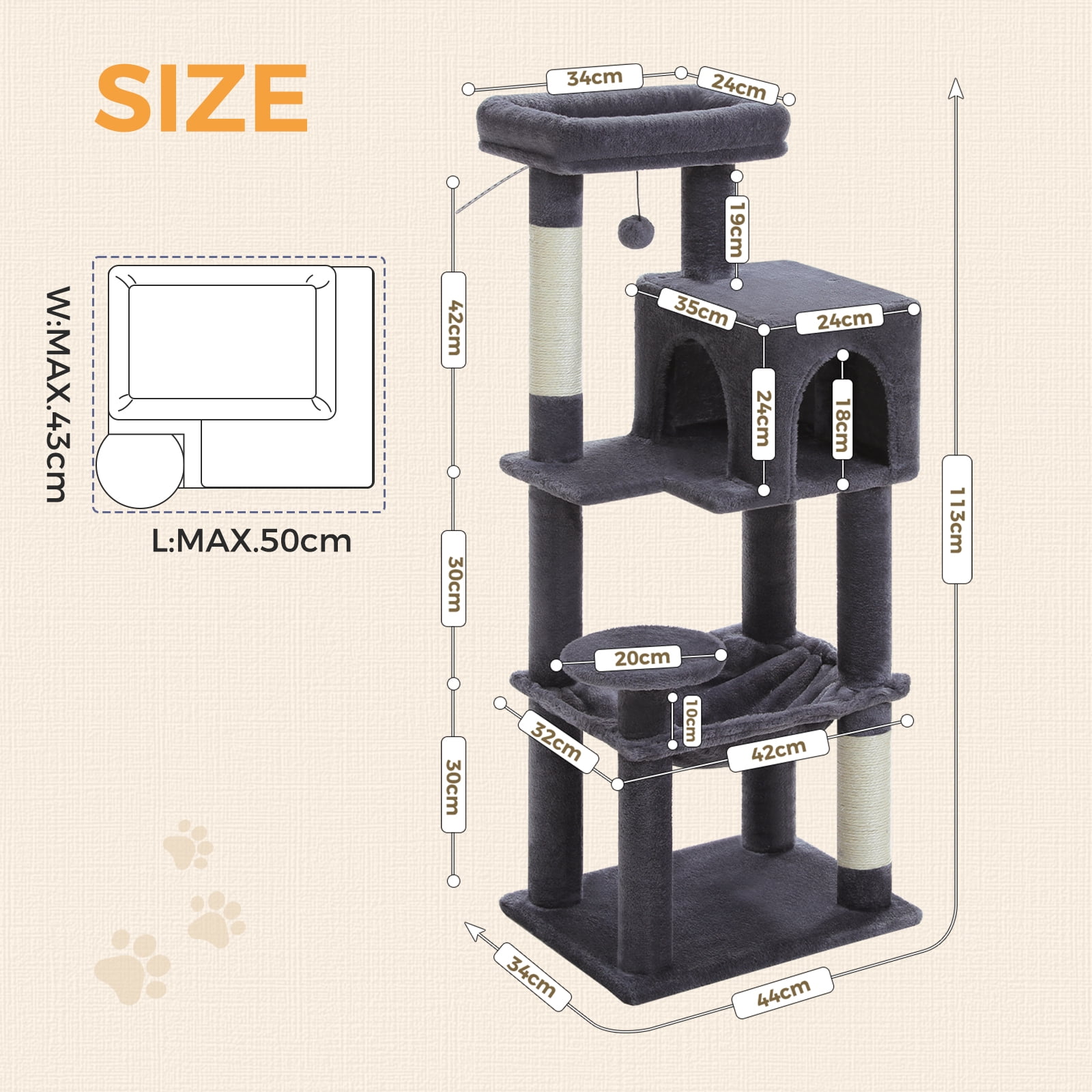 Cat Tree for Large Cats 56"Tall Cat Tower Condo with Scratching Post for Indoor Cats,Gray