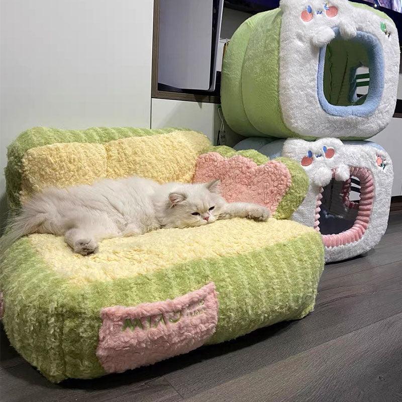 Cake Sofa Cat Bed Warm Thickened 2 Color Pet Nest