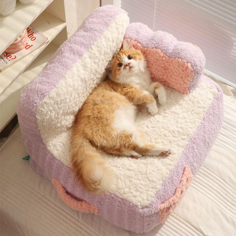Cake Sofa Cat Bed Warm Thickened 2 Color Pet Nest