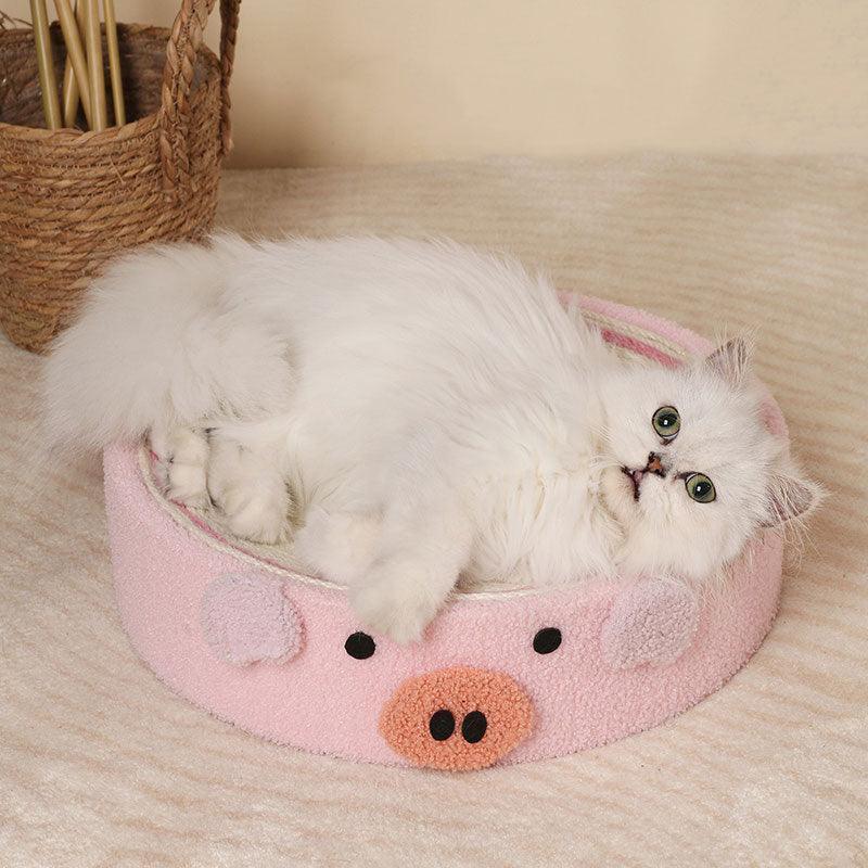 Cute Pig Cat Bed Round Scratching Pad