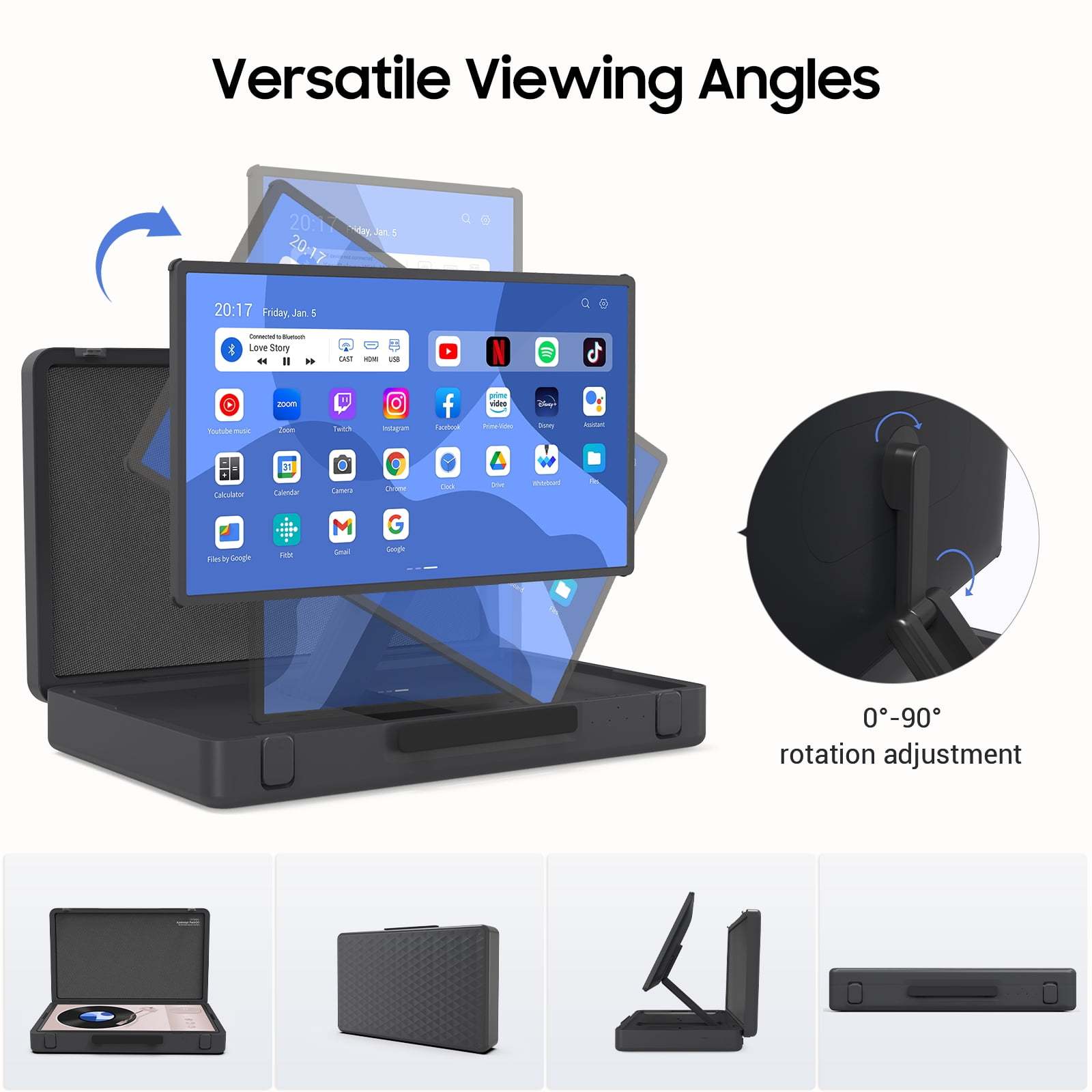 PackGo 27" Smart Portable Touchscreen TV, 1080P Full HD with Built-in 6H Battery, Versatile 90° Rotation Screen & Briefcase Style Design, White