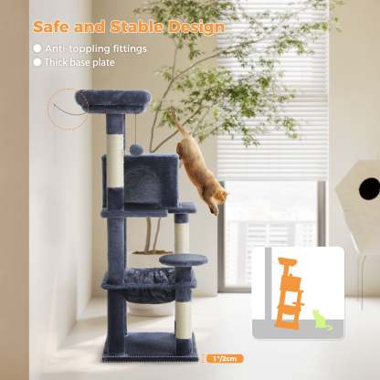 Cat Tree for Large Cats 56"Tall Cat Tower Condo with Scratching Post for Indoor Cats,Gray