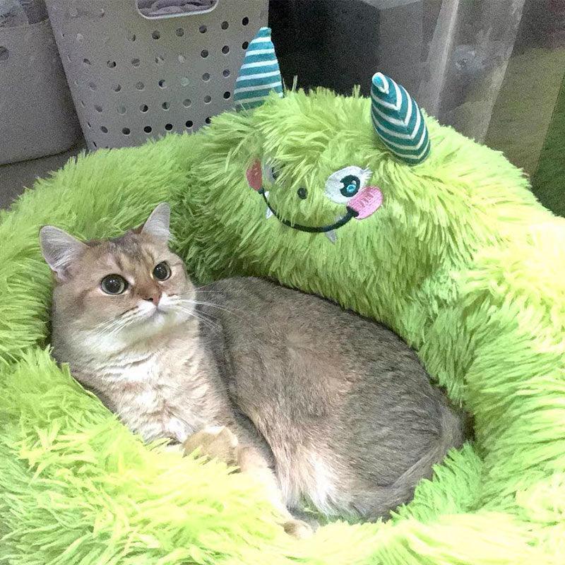 Green Monster Cat Sofa Fluffy Cat Bed Couch