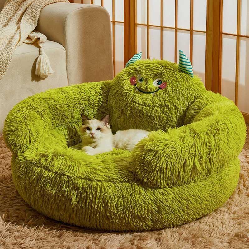 Green Monster Cat Sofa Fluffy Cat Bed Couch