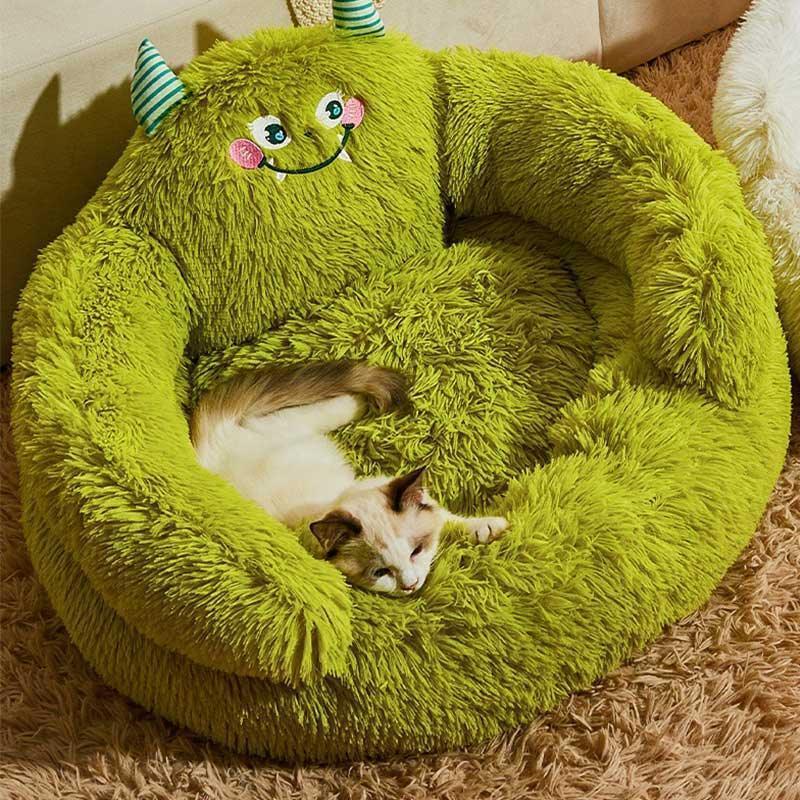 Green Monster Cat Sofa Fluffy Cat Bed Couch