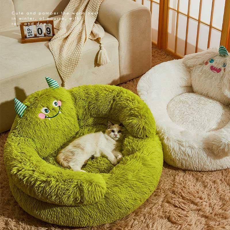 Green Monster Cat Sofa Fluffy Cat Bed Couch