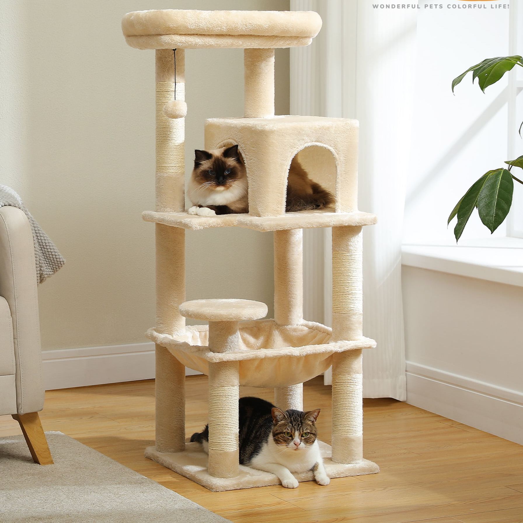 Cat Tree for Large Cats 56"Tall Cat Tower Condo with Scratching Post for Indoor Cats,Gray