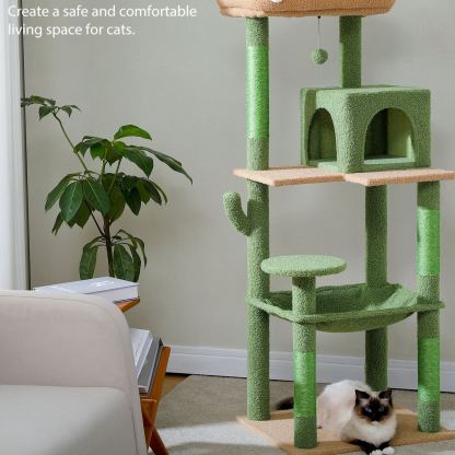 Cat Tree for Large Cats 56"Tall Cat Tower Condo with Scratching Post for Indoor Cats,Gray