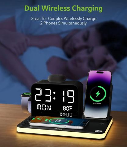 7-in-1 Wireless Charging Station for iPhone/Airpods/Watch with Digital Clock