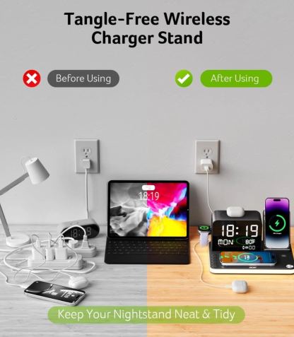 7-in-1 Wireless Charging Station for iPhone/Airpods/Watch with Digital Clock