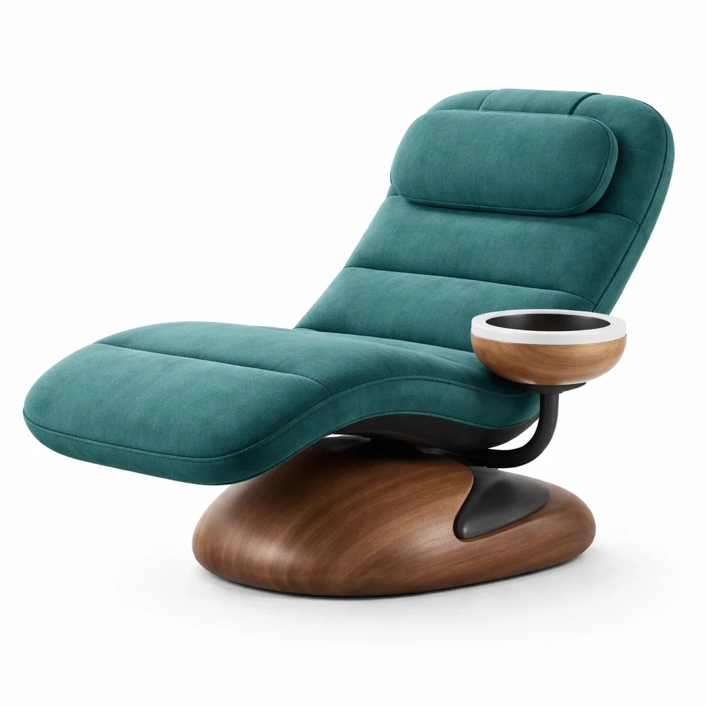 Modern Teal Upholstered Reclining Lounge Chair with Wooden Base-nordichomefurni