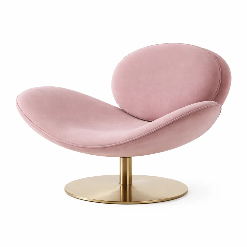 Blush Pink Velvet Swivel Lounge Chair with Metal Base-nordichomefurni