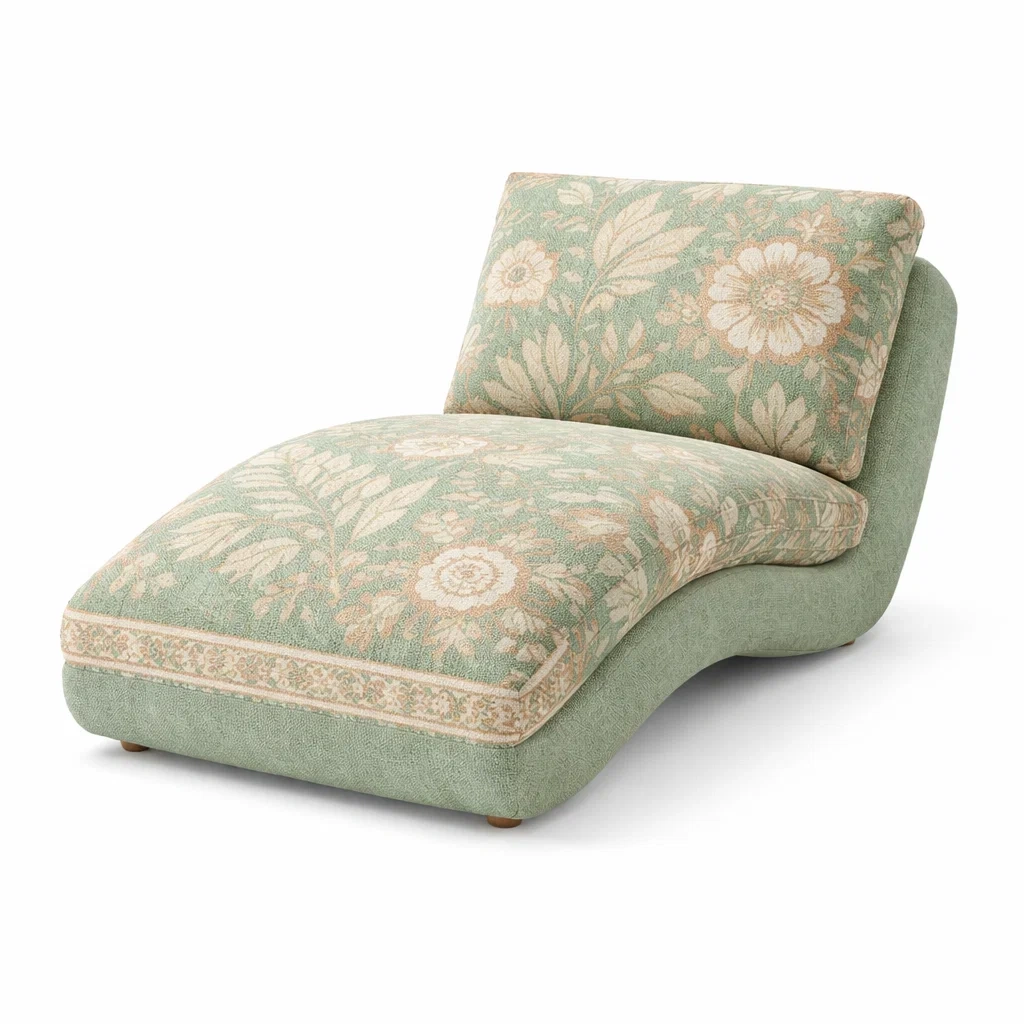 Patterned Fabric Chaise Lounge Chair Low Profile-nordichomefurni